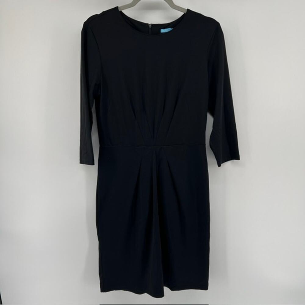 J. McLaughlin 3/4 Sleeve Pleated Bodice Sheath Dress Womens M Black Stretch